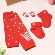 TIPY TIPY TAP POPCORN THEME LEGWARMERS WITH SOCKS & HEADBAND - RED