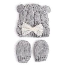 TIPY TIPY TAP PEARLY BOW CAP WITH MITTENS - GREY