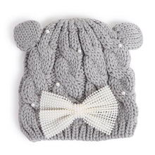TIPY TIPY TAP PEARLY BOW CAP WITH MITTENS - GREY