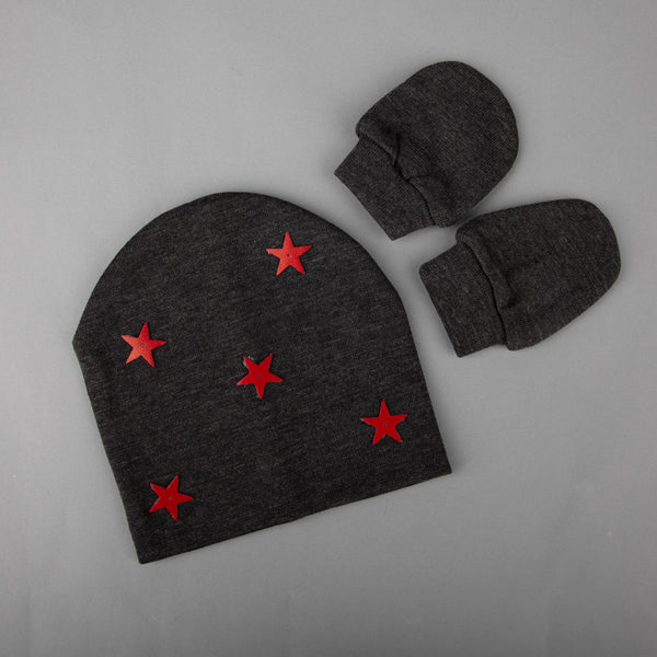 TIPY TIPY TAP UNISEX STAR EMBELLISHED CAP WITH MITTENS - GREY