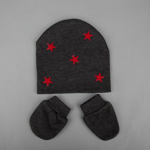 TIPY TIPY TAP UNISEX STAR EMBELLISHED CAP WITH MITTENS - GREY