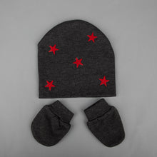 TIPY TIPY TAP UNISEX STAR EMBELLISHED CAP WITH MITTENS - GREY