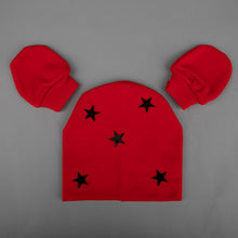 TIPY TIPY TAP UNISEX STAR EMBELLISHED CAP WITH MITTENS - RED