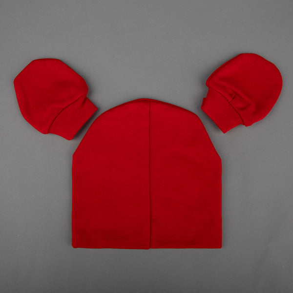 TIPY TIPY TAP UNISEX STAR EMBELLISHED CAP WITH MITTENS - RED