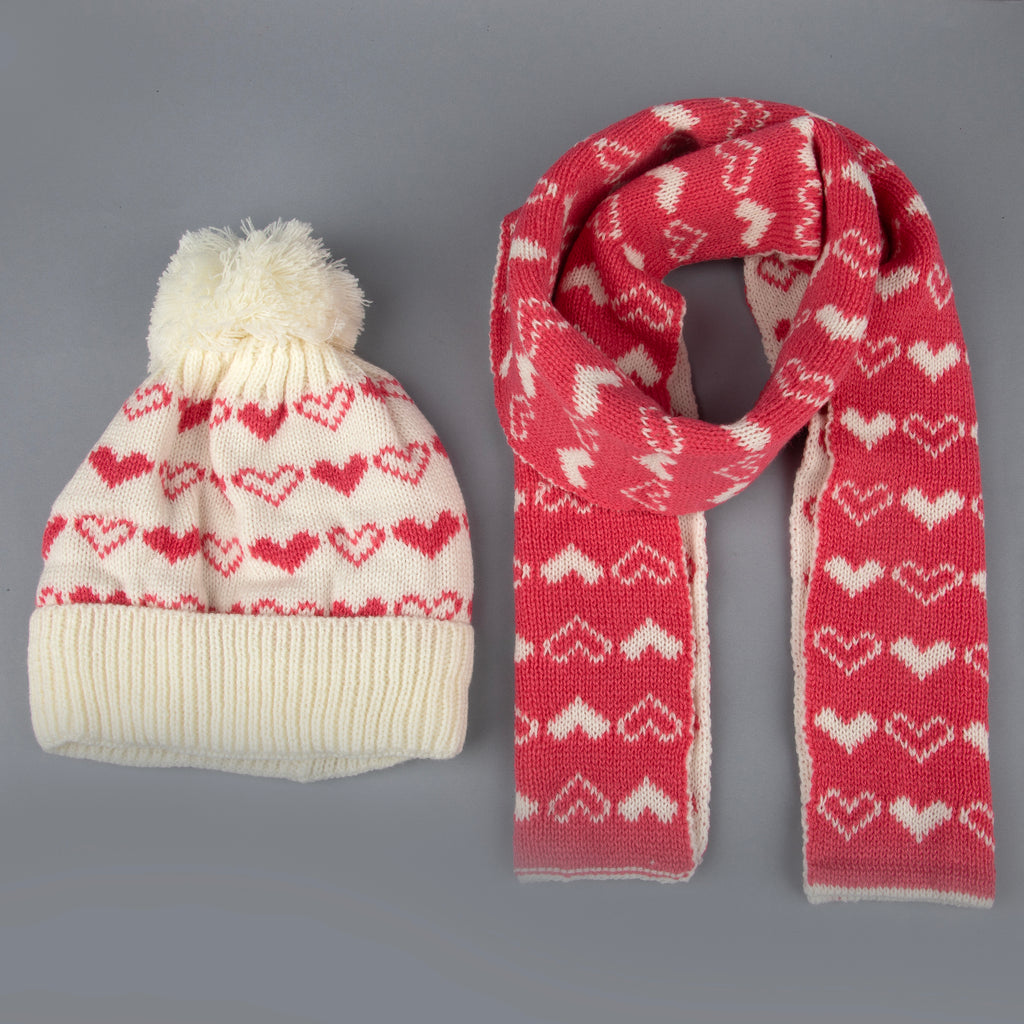 TIPY TIPY TAP HEART FUR BALL CAP WITH MUFFLER - WHITE N RED