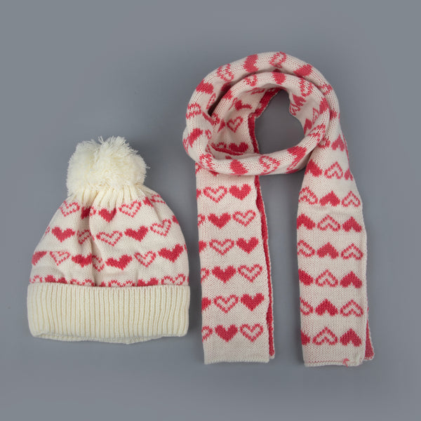 TIPY TIPY TAP HEART FUR BALL CAP WITH MUFFLER - WHITE N RED