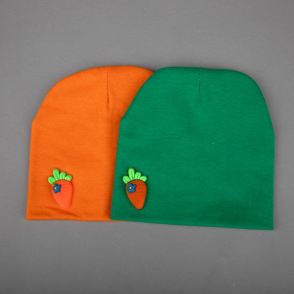TIPY TIPY TAP SET OF 2  UNISEX CARROT DESIGN INFANT CAP - GREEN/ORANGE