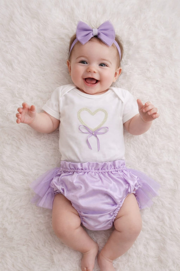 TIPY TIPY TAP 3PC PEARLY BODYSUIT WITH BLUMER & HEADBAND - LILAC/WHITE