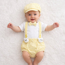 TIPY TIPY TAP 5PC BOYS BODYSUIT WITH BLUMER,SUSPENDERS,BOW AND CAP - YELLOW/WHITE