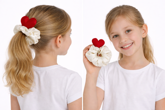 TIPY TIPY TAP 3D HEART SCRUNCHIE - WHITE/RED