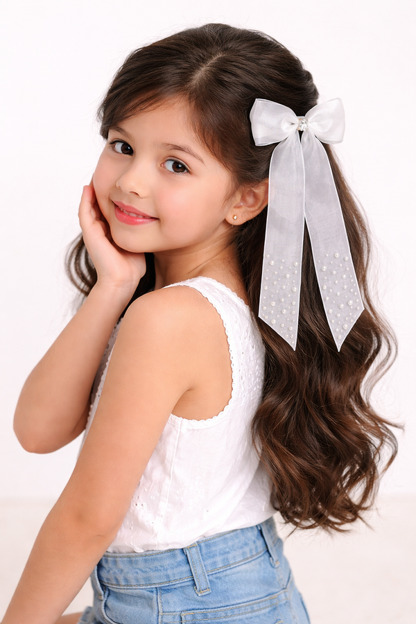 TIPY TIPY TAP PEARLY BOW CLIP - WHITE