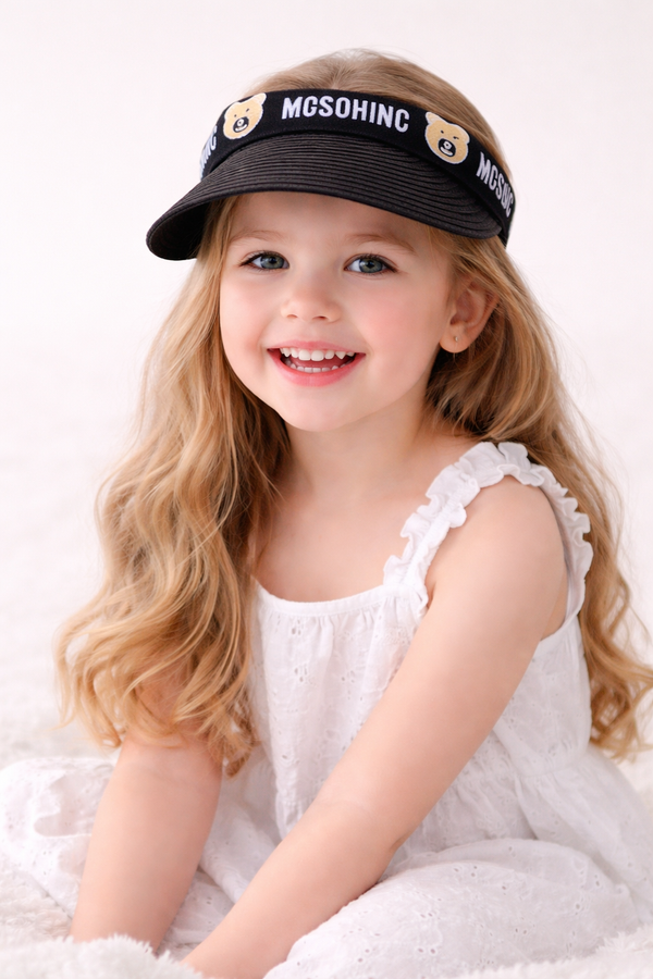 TIPY TIPY TAP FEMALE STRAW TEDDY PRINT SUNSHIED CAP - BLUE