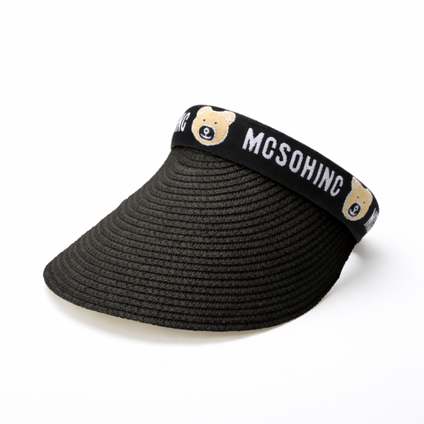 TIPY TIPY TAP FEMALE STRAW TEDDY PRINT SUNSHIED CAP - BLACK