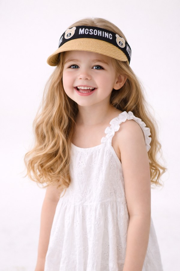 TIPY TIPY TAP FEMALE STRAW TEDDY PRINT SUNSHIED CAP - BROWN