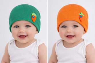 TIPY TIPY TAP SET OF 2  UNISEX CARROT DESIGN INFANT CAP - GREEN/ORANGE