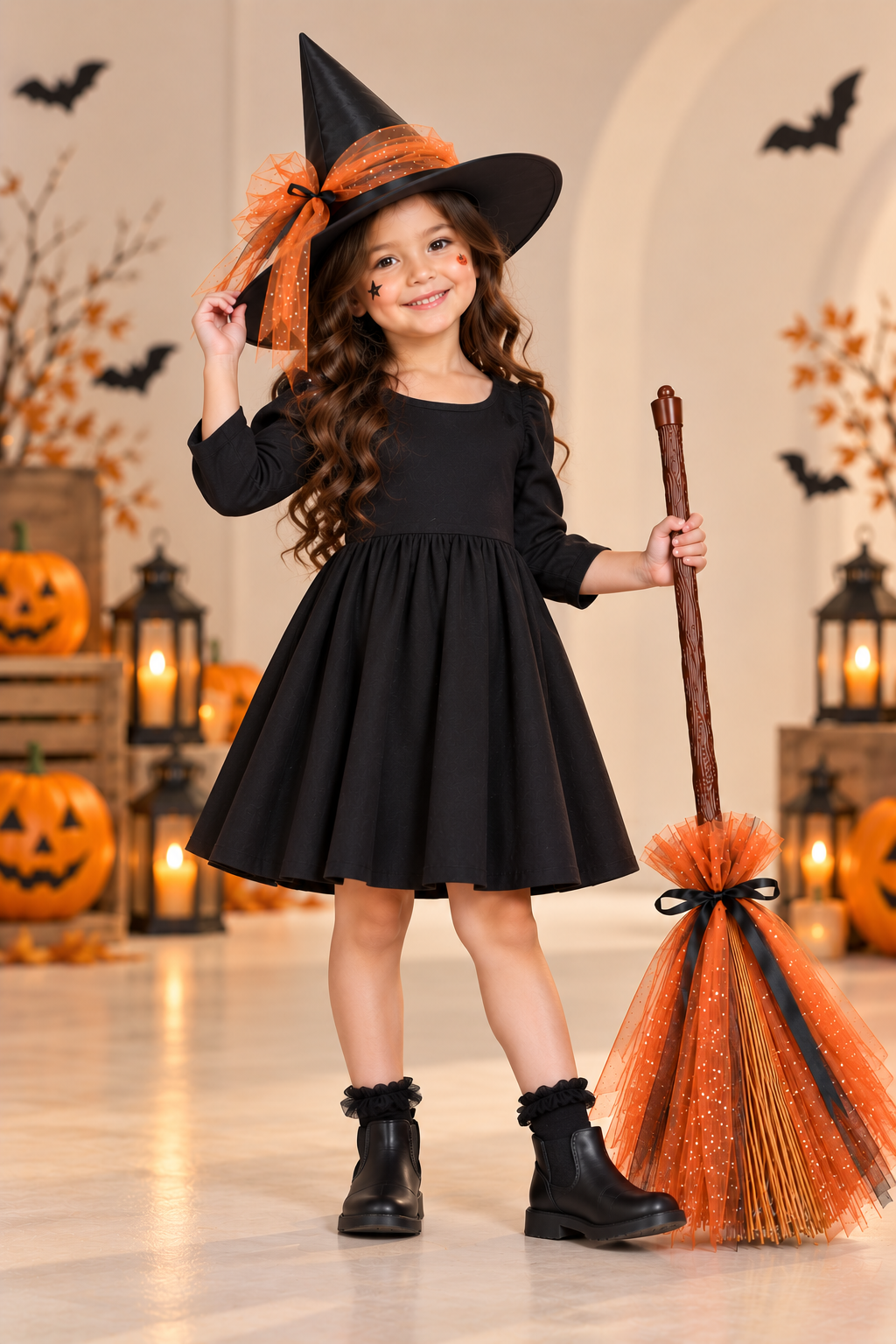 TIPY TIPY TAP HALLOWEEN BROOM & CAP SET - ORANGE