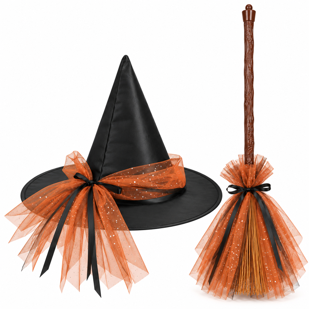 TIPY TIPY TAP HALLOWEEN BROOM & CAP SET - ORANGE