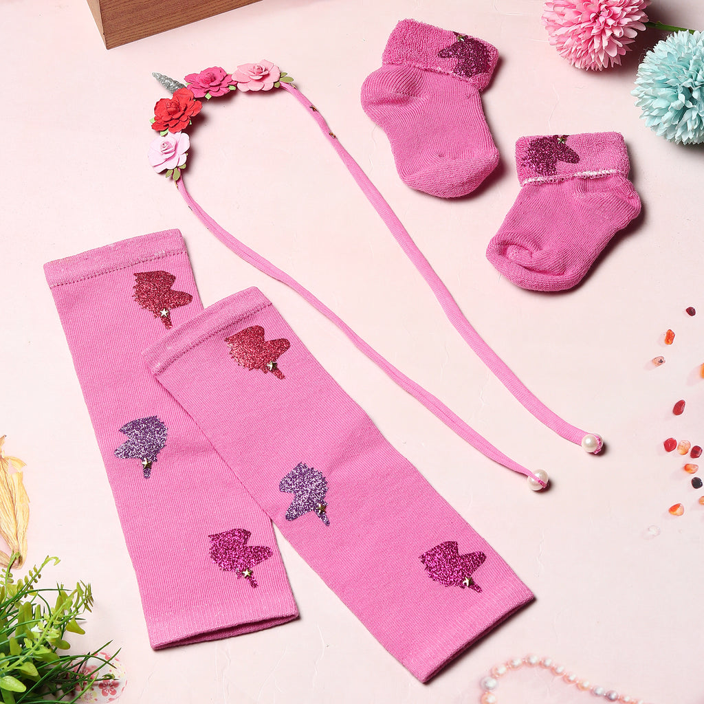 TIPY TIPY TAP UNICORN LEGWARMERS WITH SOCKS & HEADBAND - PINK