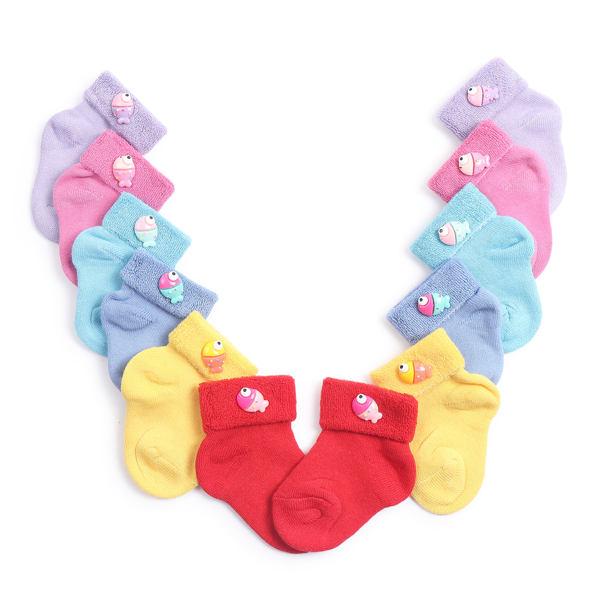 TIPY TIPY TAP SET OF 6 COTTON FISH SOCKS - RED,YELLOW,PINK,LILAC,BLUE,TURQOISE