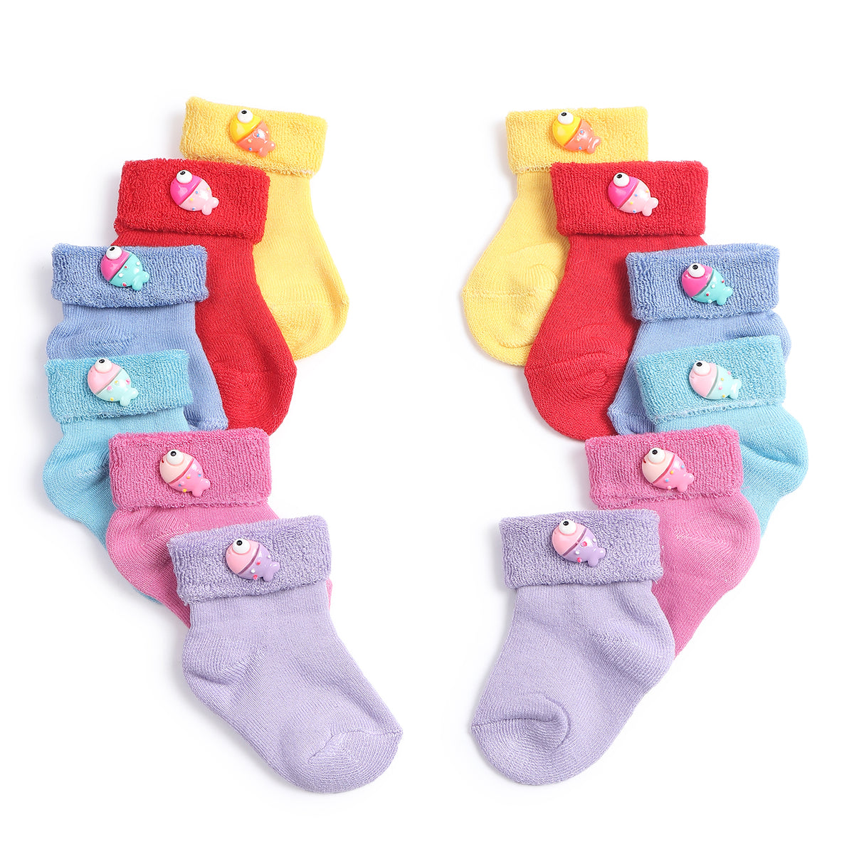 TIPY TIPY TAP SET OF 6 COTTON FISH SOCKS - RED,YELLOW,PINK,LILAC,BLUE,TURQOISE