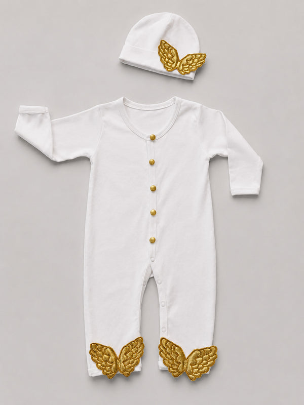 TIPY TIPY TAP ANGEL WINGS SLEEPSUIT WITH CAP - WHITE