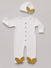 TIPY TIPY TAP ANGEL WINGS SLEEPSUIT WITH CAP - WHITE