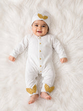 TIPY TIPY TAP ANGEL WINGS SLEEPSUIT WITH CAP - WHITE