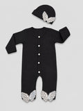 TIPY TIPY TAP ANGEL WINGS SLEEPSUIT WITH CAP - BLACK