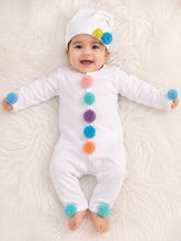 TIPY TIPY TAP POM POM SLEEPSUIT WITH CAP - WHITE