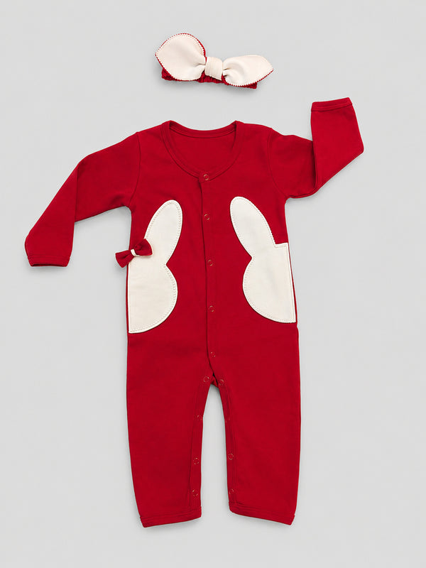 TIPY TIPY TAP RABBIT SLEEPSUIT WITH CAP - RED