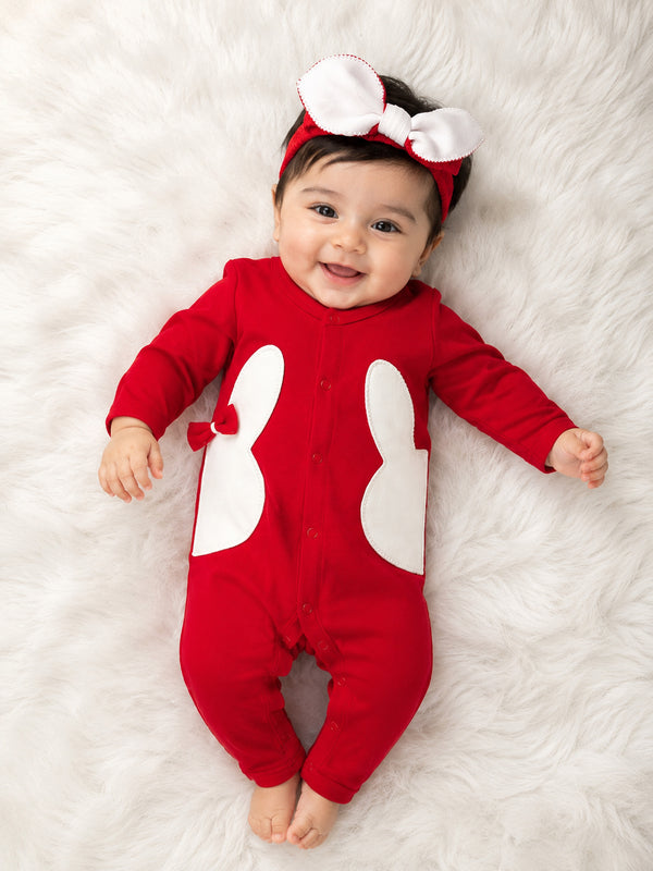 TIPY TIPY TAP RABBIT SLEEPSUIT WITH CAP - RED