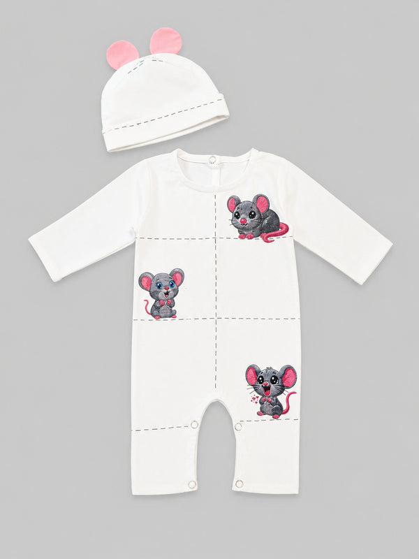 TIPY TIPY TAP MOUSE SLEEPSUIT WITH CAP - WHITE