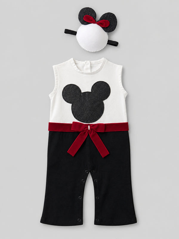 TIPY TIPY TAP MOUSE PARTYWEAR SNUGSUIT WITH HEADBAND - B/W