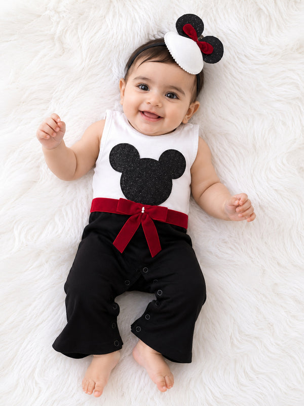 TIPY TIPY TAP MOUSE PARTYWEAR SNUGSUIT WITH HEADBAND - B/W