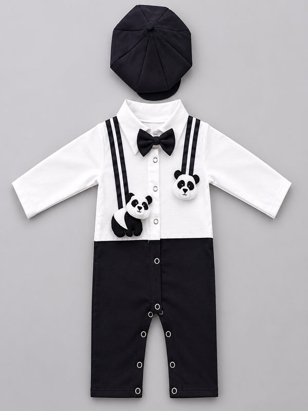 TIPY TIPY TAP PANDA PARTYWEAR SNUGSUIT WITH CAP - B/W