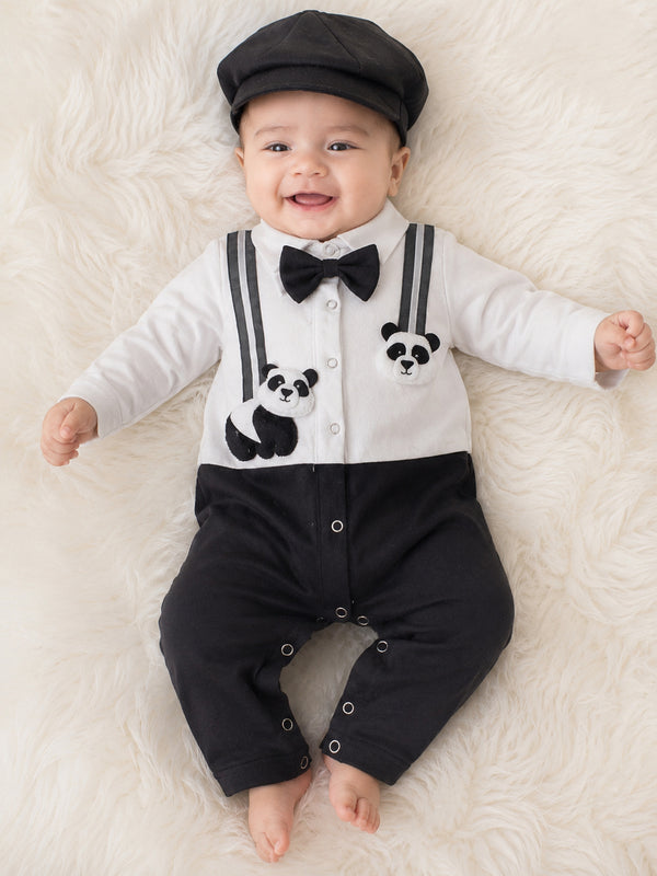 TIPY TIPY TAP PANDA PARTYWEAR SNUGSUIT WITH CAP - B/W