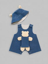 TIPY TIPY TAP DENIM PLAYSUIT WITH CAP - BLUE