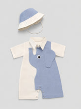 TIPY TIPY TAP ELEPHANT PLAYSUIT WITH BUCKET CAP - BLUE/WHITE