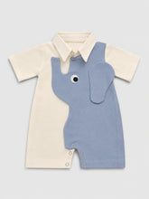 TIPY TIPY TAP ELEPHANT PLAYSUIT WITH BUCKET CAP - BLUE/WHITE