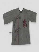 TIPY TIPY TAP GANESHJI EMBROIDERED ANGRAKHA STYLE KURTA WITH DHOTI AND TURBAN CAP - GREY/WHITE