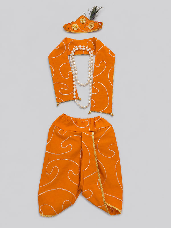TIPY TIPY TAP JANMASHTMI DHOTI WITH STOLE,CROWN AND MALA - ORANGE