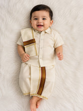 TIPY TIPY TAP WHITE ONAM DHOTI AND SHIRT SET WITH STOLE - BEIGE