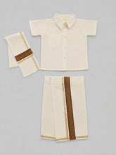TIPY TIPY TAP WHITE ONAM DHOTI AND SHIRT SET WITH STOLE - BEIGE