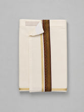 TIPY TIPY TAP WHITE ONAM DHOTI AND SHIRT SET WITH STOLE - BEIGE