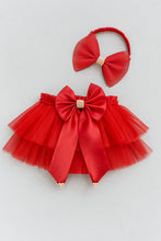 TIPY TIPY TAP 3PC FRILLY HEART BODYSUIT WITH BLUMER & HEADBAND - RED/WHITE
