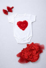 TIPY TIPY TAP 3PC FRILLY HEART BODYSUIT WITH BLUMER & HEADBAND - RED/WHITE