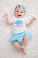 TIPY TIPY TAP 3PC SEASHELL BODYSUIT WITH BLUMER & HEADBAND - BLUE/WHITE