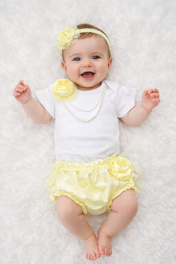 TIPY TIPY TAP 3PC FLOWER BODYSUIT WITH BLUMER & HEADBAND - YELLOW/WHITE