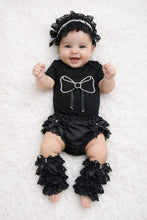 TIPY TIPY TAP 4PC LACEY BOW BODYSUIT WITH BLUMER, HEADBAND AND LEGWARMERS - BLACK/OFF WHITE