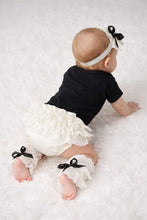 TIPY TIPY TAP 4PC LACEY BOW BODYSUIT WITH BLUMER, HEADBAND AND LEGWARMERS - BLACK/OFF WHITE